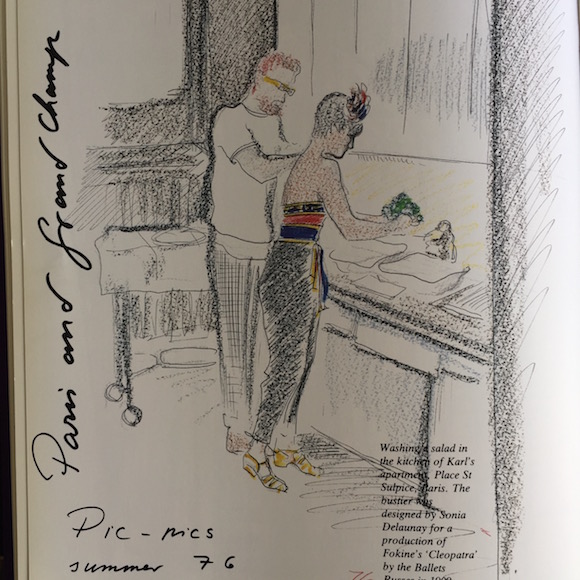 Lambert with Anna Piaggi sketched by Karl Lagerfeld at his apartment in Paris in 1976. From Lagerfeld’s Sketchbook, Anna Piaggi, Weidenfeld & Nicholson New York, 1986