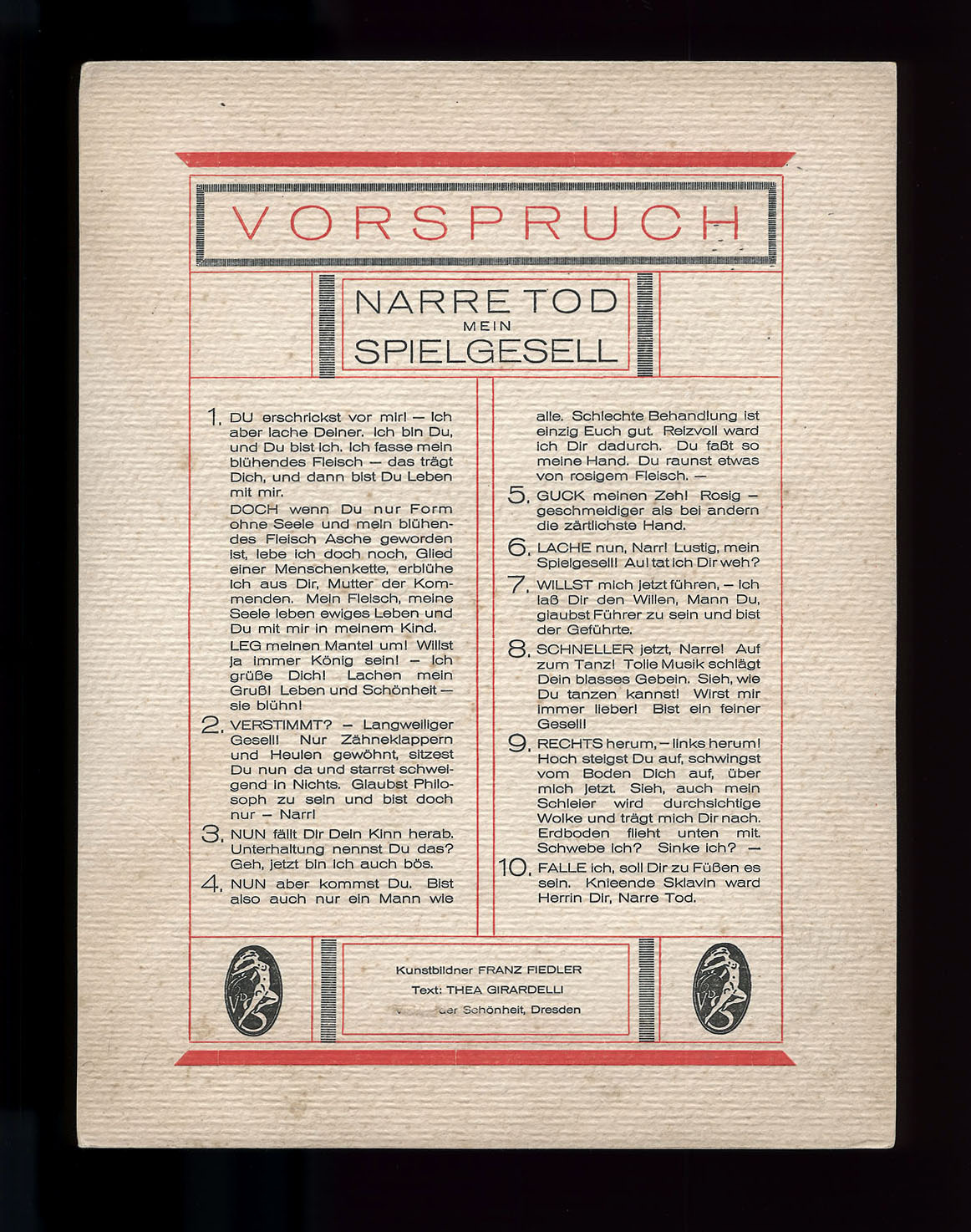 Narre Tod, Mein Spielgesell Fool Death, My Playmate Franz Fiedler, 1922