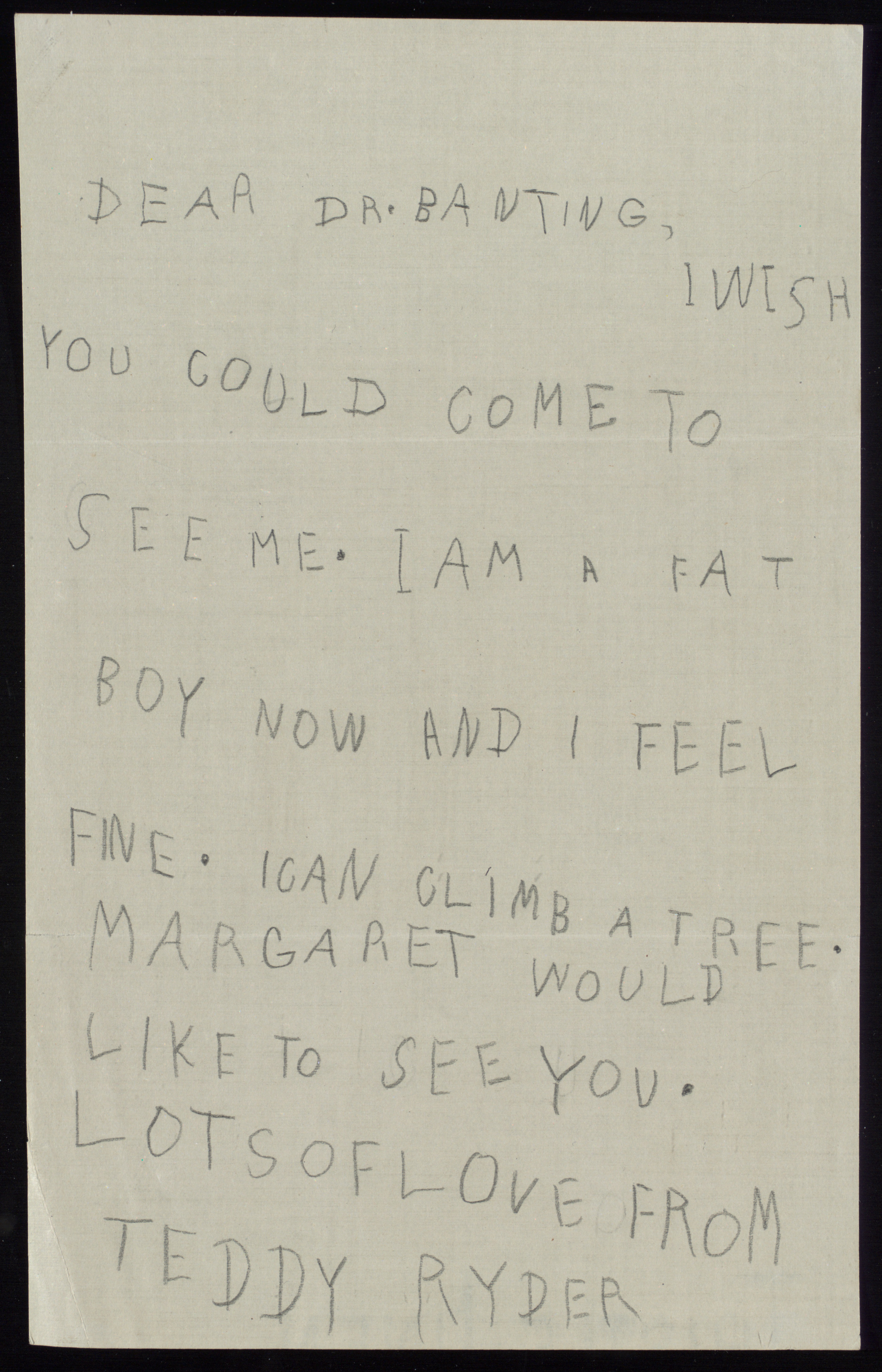 Letter to Dr. Banting ca. 1923