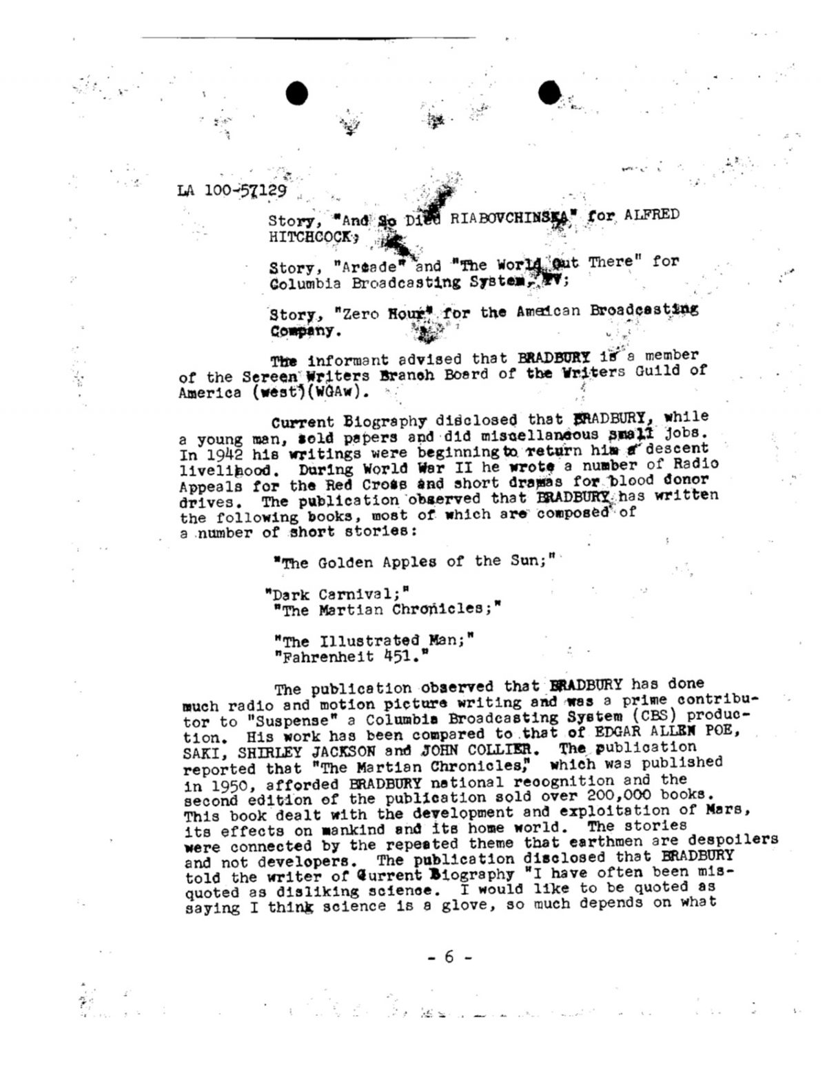 Ray Bradbury FBI files 