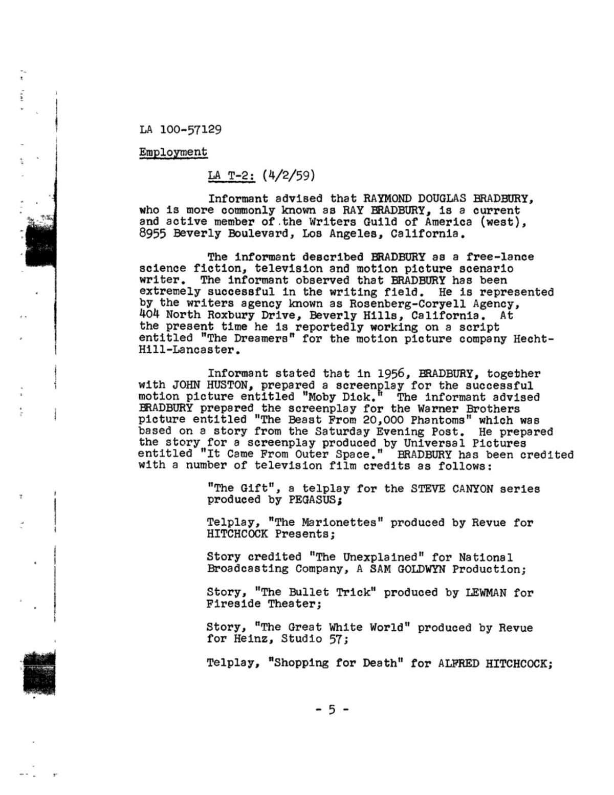 Ray Bradbury FBI files 