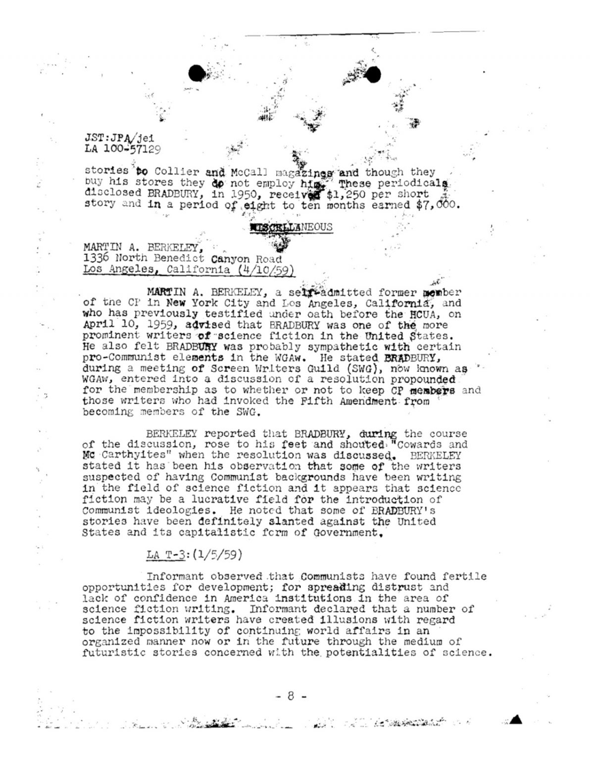 Ray Bradbury FBI files 