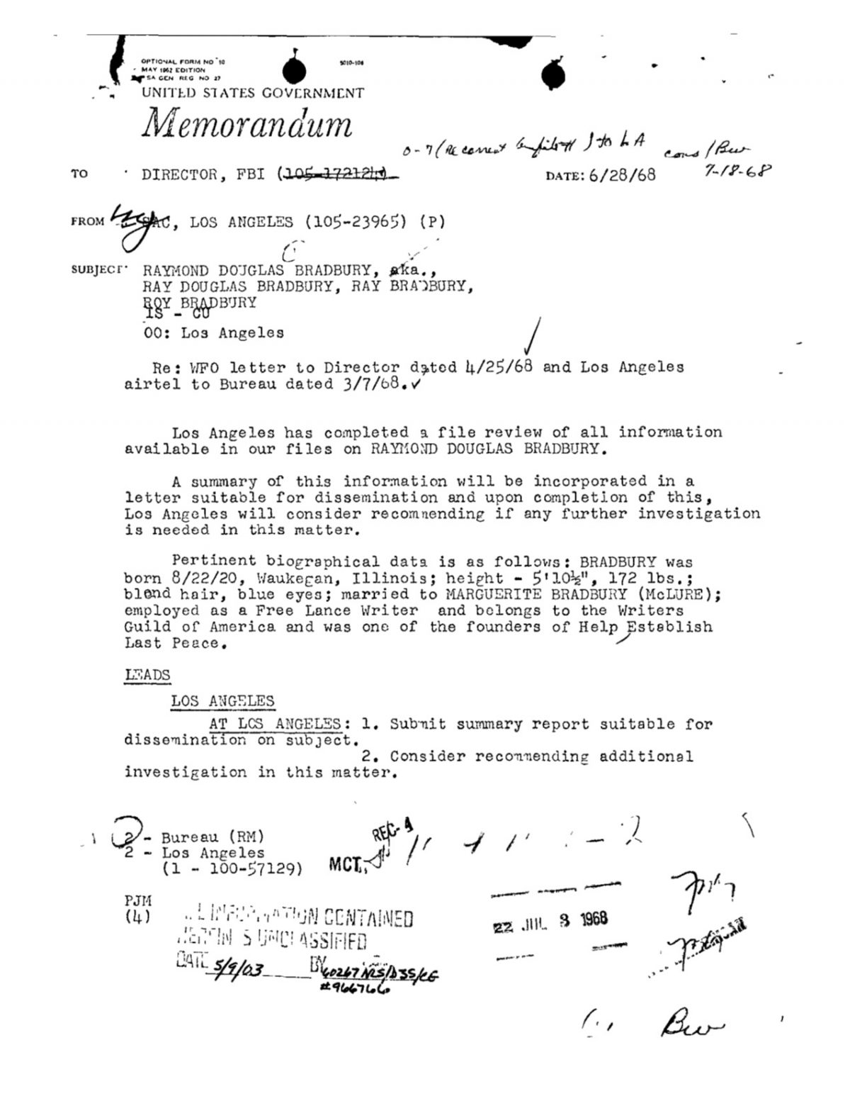 Ray Bradbury FBI files 