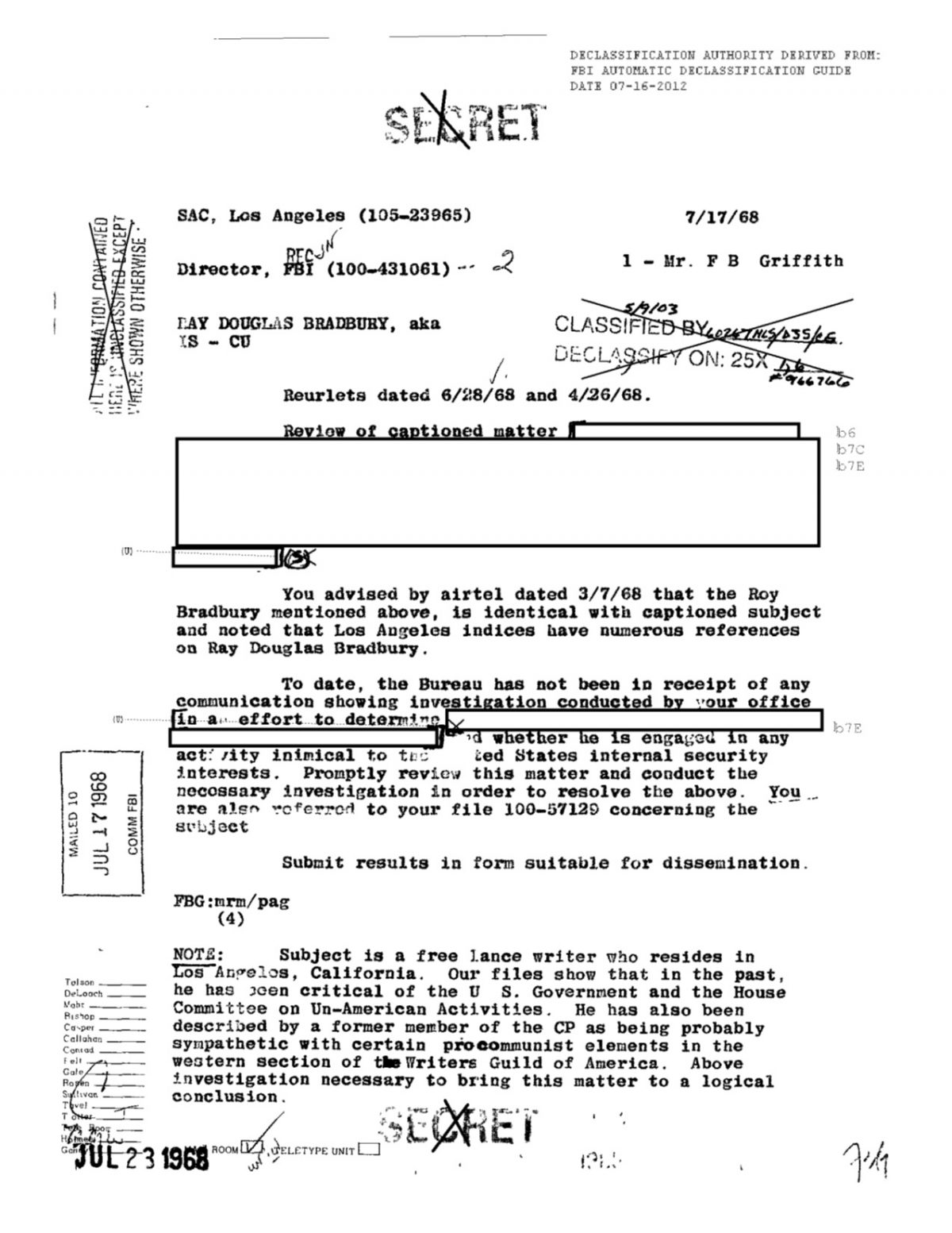 Ray Bradbury FBI files 