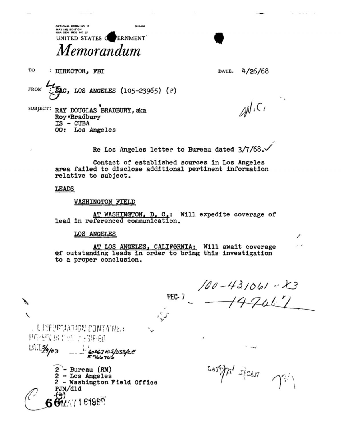 Ray Bradbury FBI files 