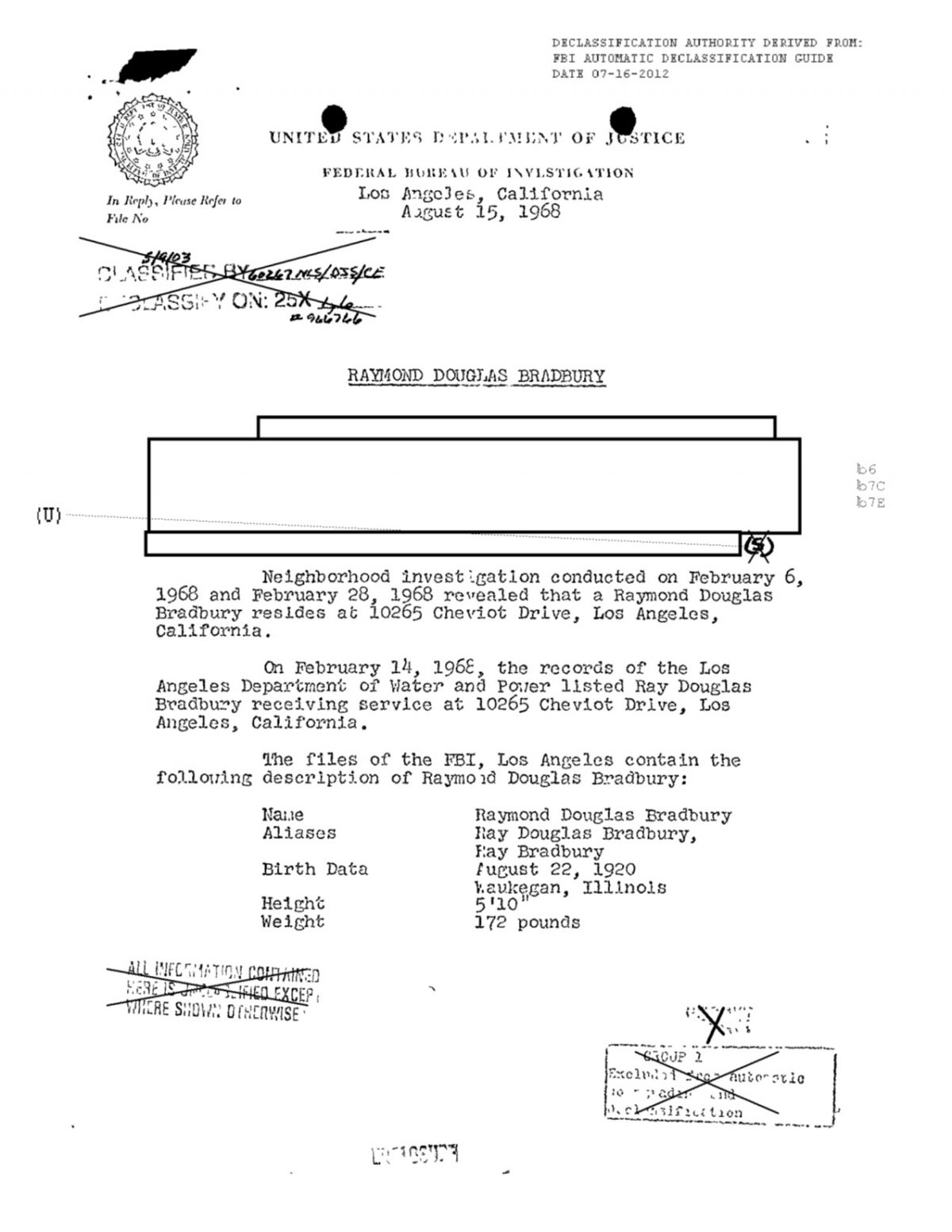 Ray Bradbury FBI files 