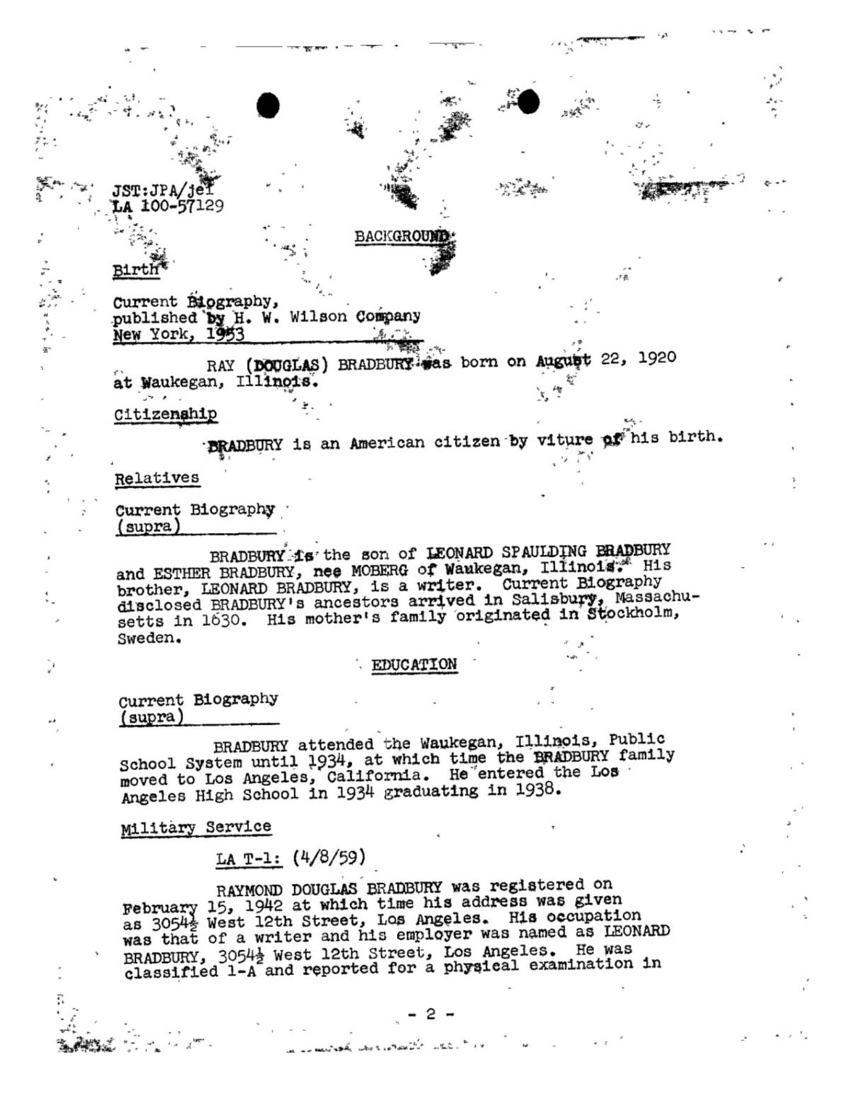 Ray Bradbury FBI files 