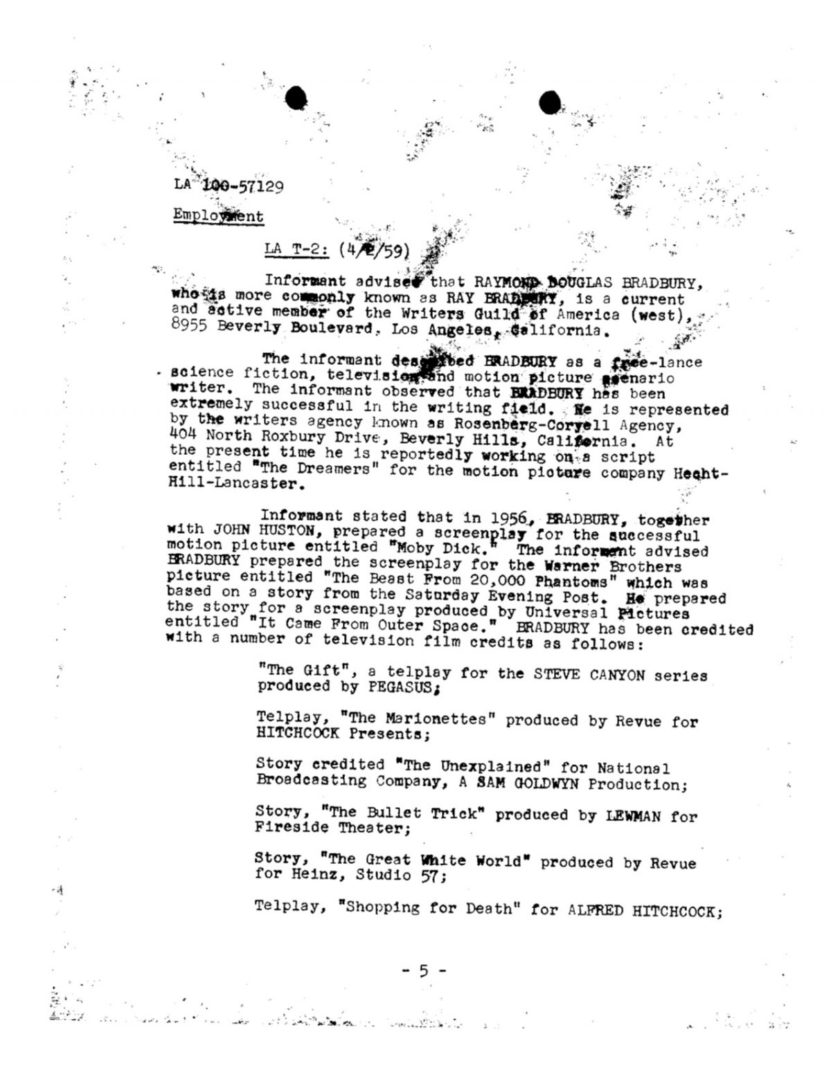 Ray Bradbury FBI files 