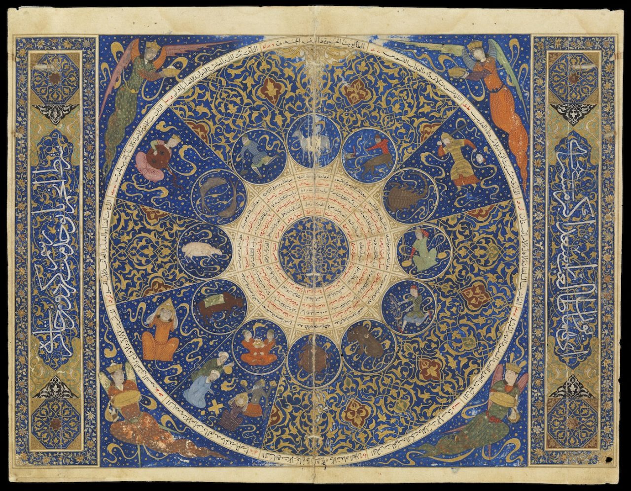 A fold out page from the ‘Iskandar Horoscope’ showing the position of the planets at the moment of Jalāl al-Dīn Iskandar Sultan ibn ‘Umar Shaykh's birth on 25th April , 1384 CE in the form of a planisphere. (The Wellcome Library , London)