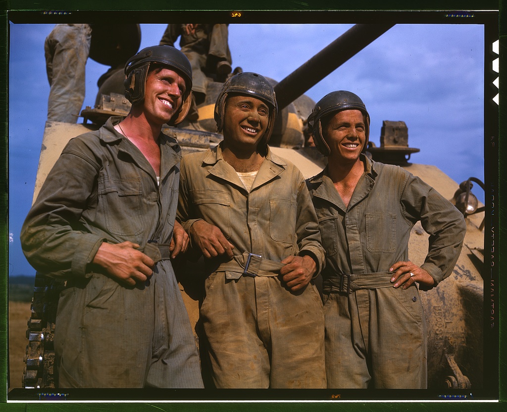 Title- Tank crew standing in front of M-4 tank, Ft. Knox, Ky. Creator(s)- Palmer, Alfred T., photographer Date Created:Published- 1942 June
