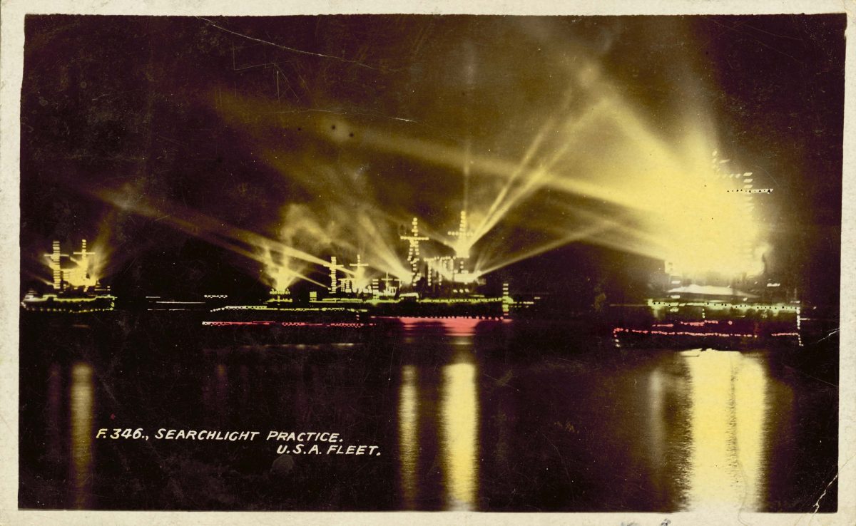 Searchlight practice, USA Fleet In December 1907