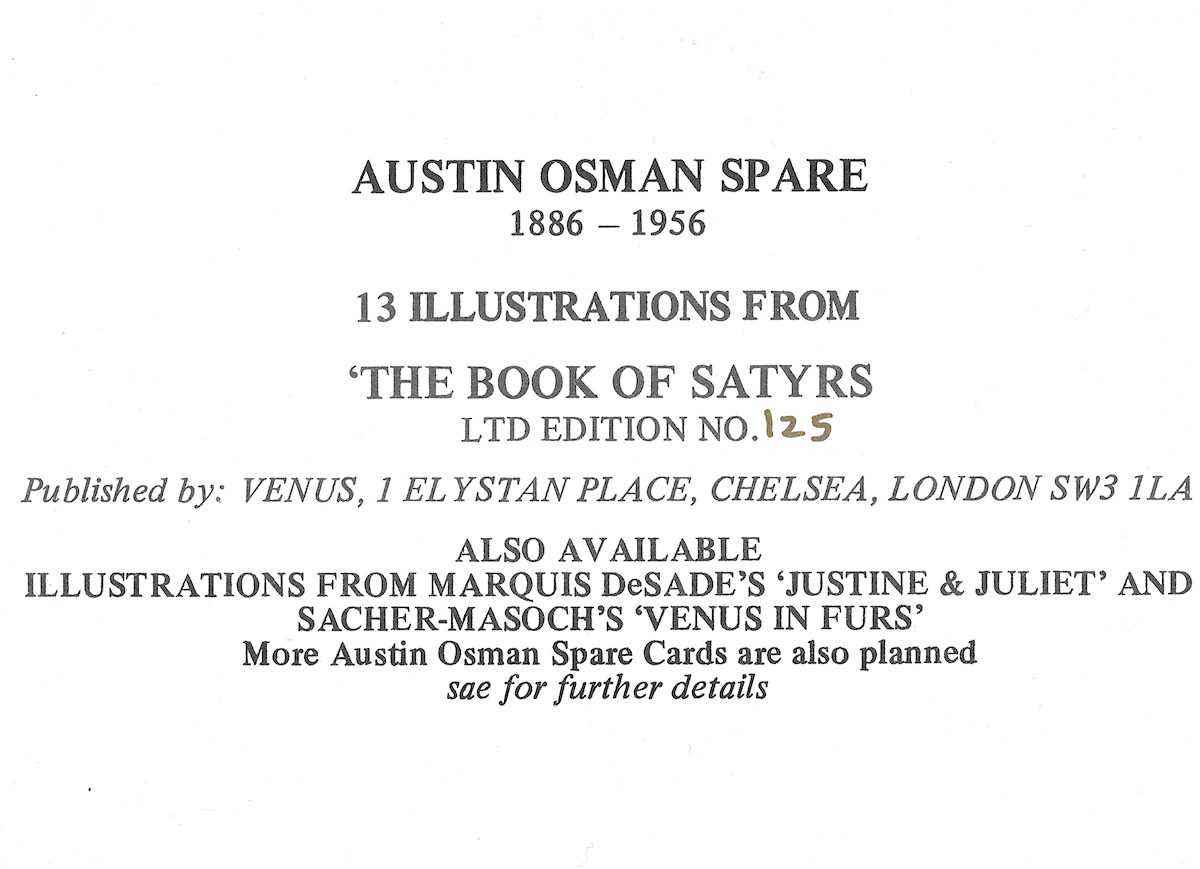 Austin Osman Spare, Book of Satyrs, occult