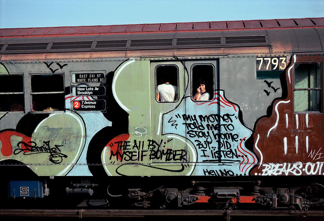 Colorful graffiti on a New York City subway train