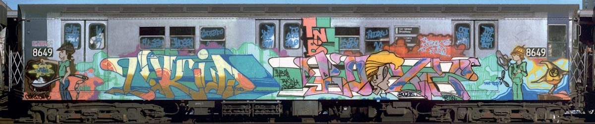 Colorful graffiti on a New York City subway train