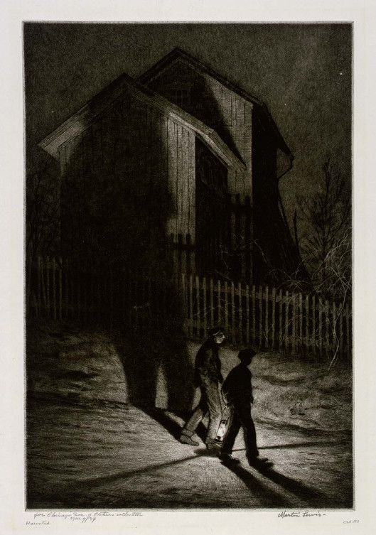 H'ANTED Martin Lewis 1932 drypoint, sandpaper ground, on paper