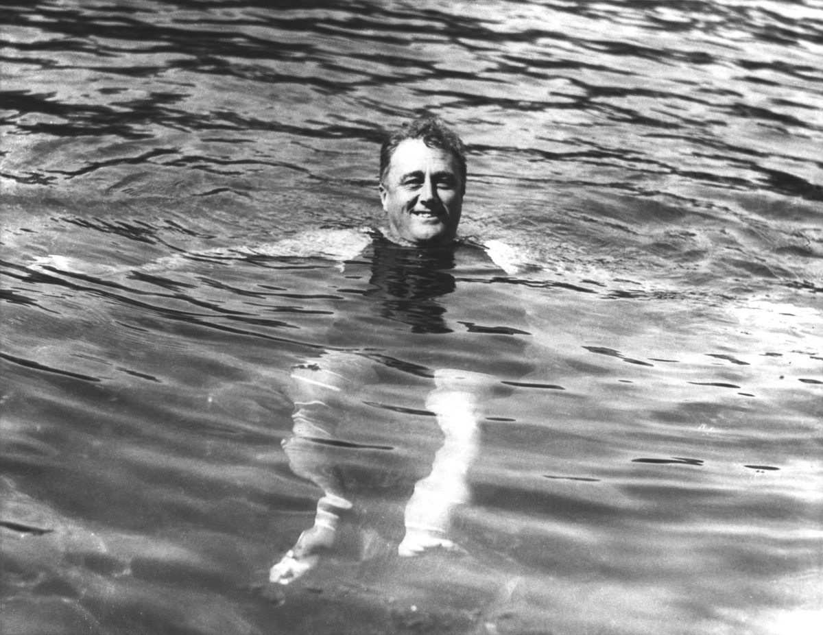 FDR swimming in a Warm Springs, GA pool. 1929