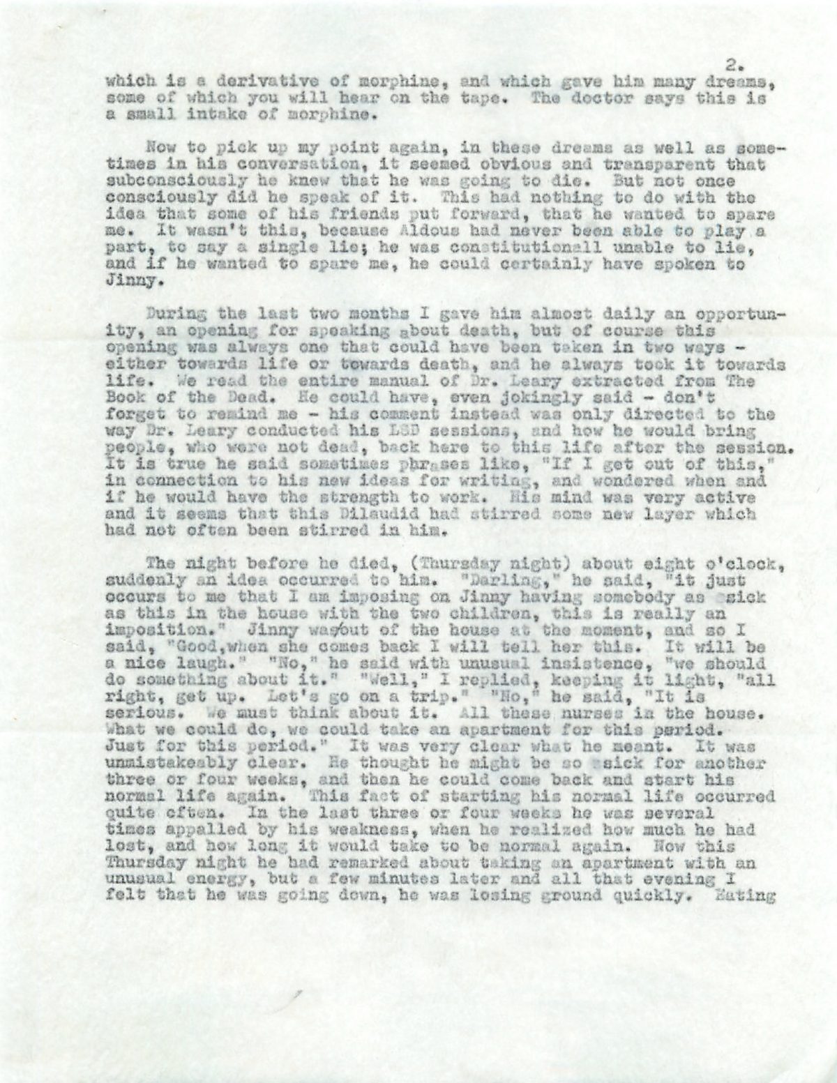 Laura Huxley letter on dying Aldous Huxley on LSD