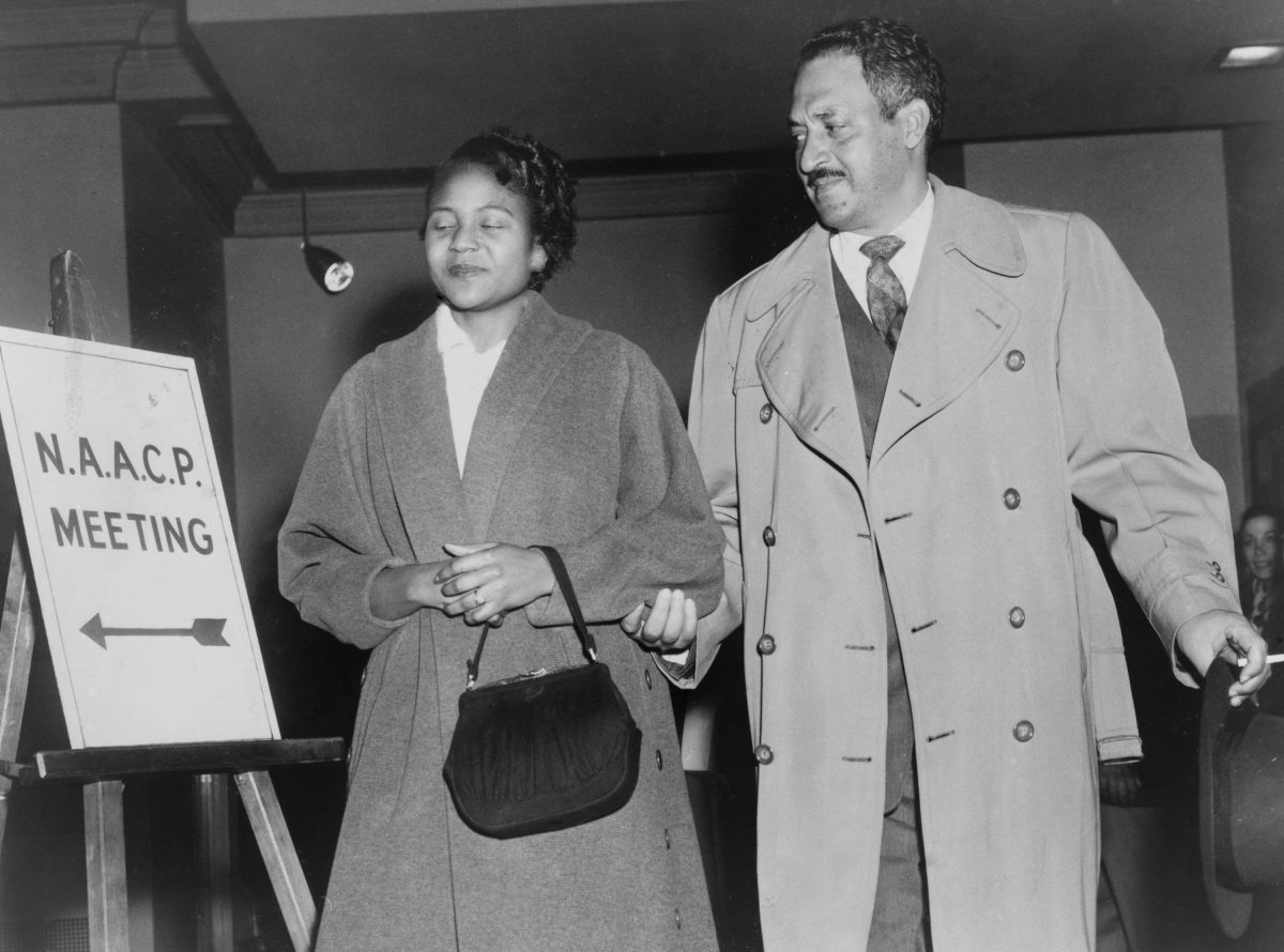 Thurgood Marshall, the Chief Counsel for the NAACP with Rosa Parks in 1956. Parks joined the Montgomery, Alabama chapter of the NAACP in 1943 and was the chapters secretary in 1956.