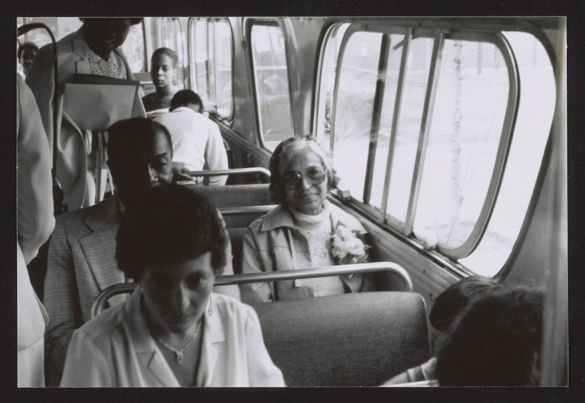 Rosa Parks on a Detroit city bus in 1995