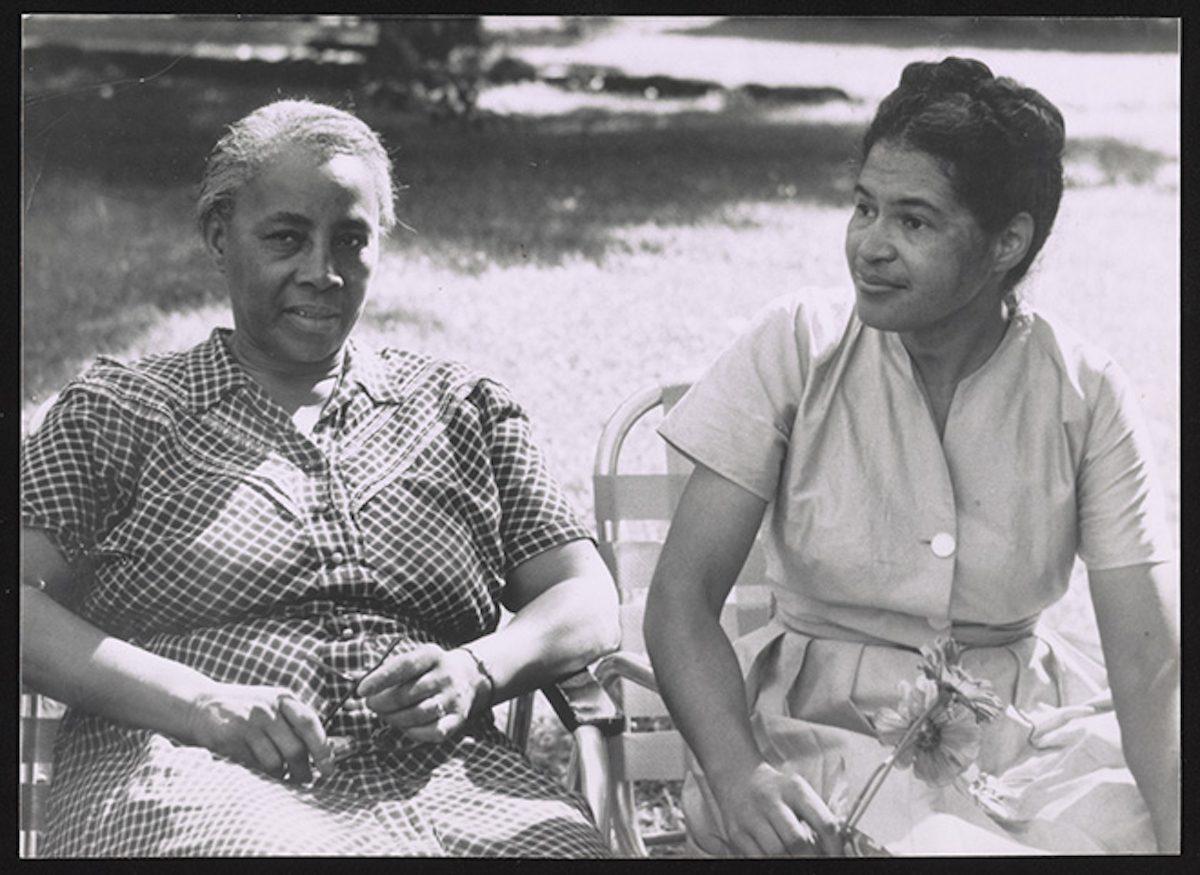 Rosa Parks seated with organizer and educator Septima Clark