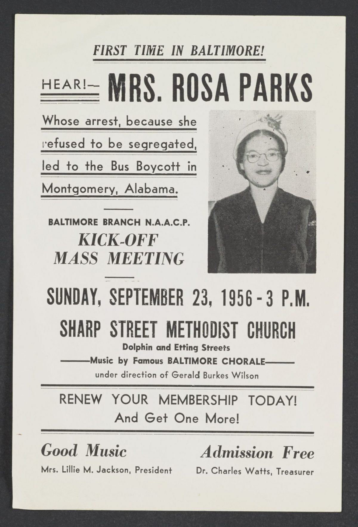 Poster advertising Rosa Parks speech in 1956
