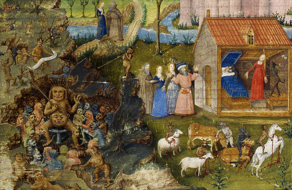 The story of Merlin's unholy birth as told in Merlin. A prose version illumination by Jean Colombe (c. 1480–1485)