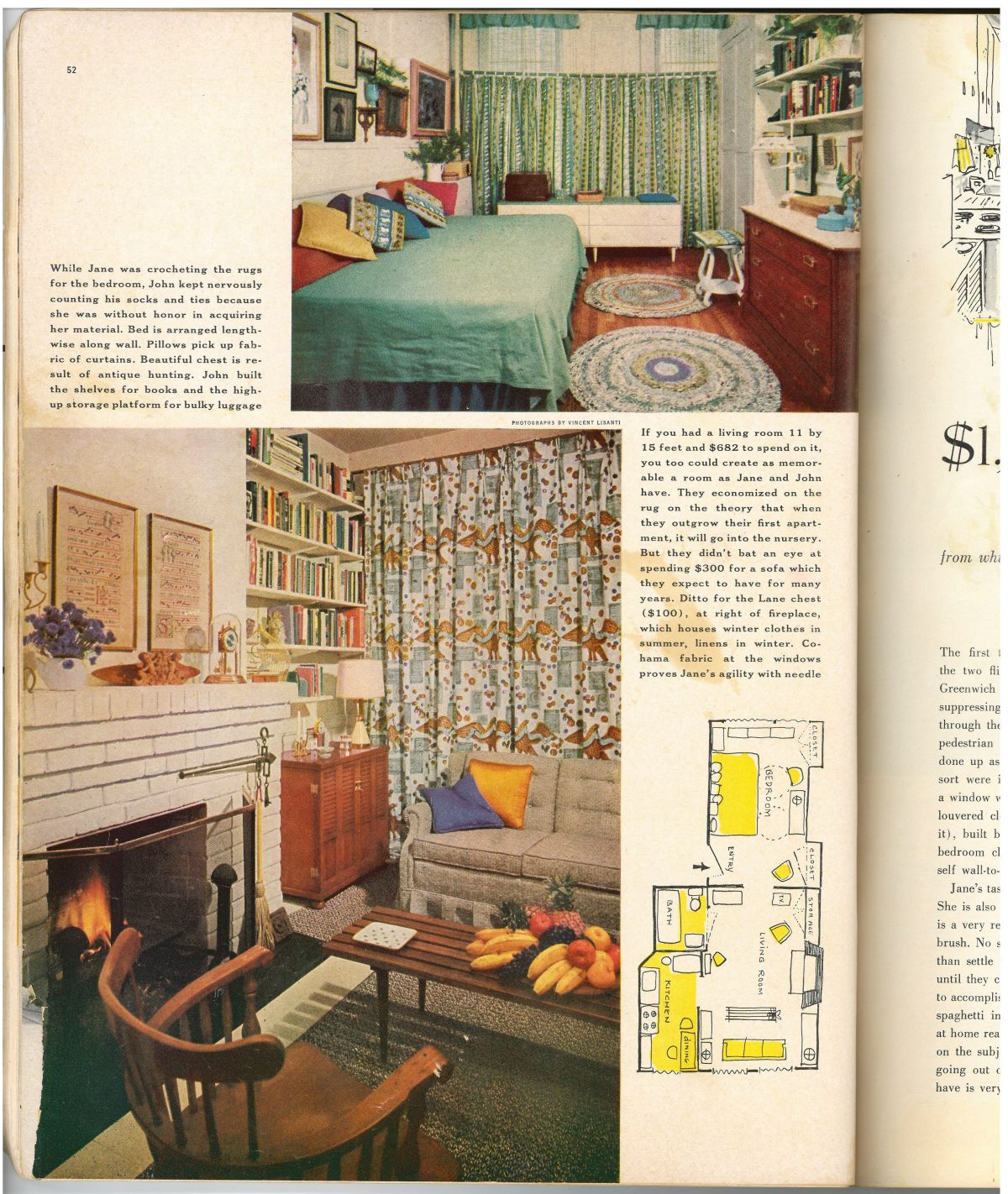 The two page article from "Bride and Home" about their apartment (my mother mentioned that the editors who came to write the article were really scary fancy uptown ladies and she thought they would turn around and leave when they saw that there was a hand laundry downstairs and that they had to walk up two flights of stair