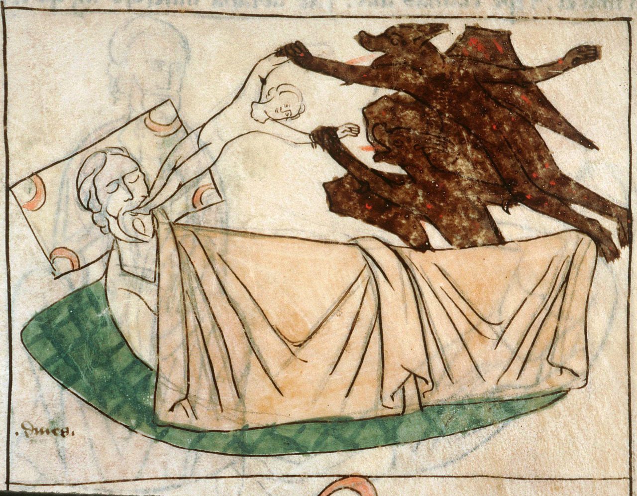 devils pulling the soul out Pamplona Bible, Navarre 1197 Amiens, Bibliothèque municipale, ms. 108, fol. 179r