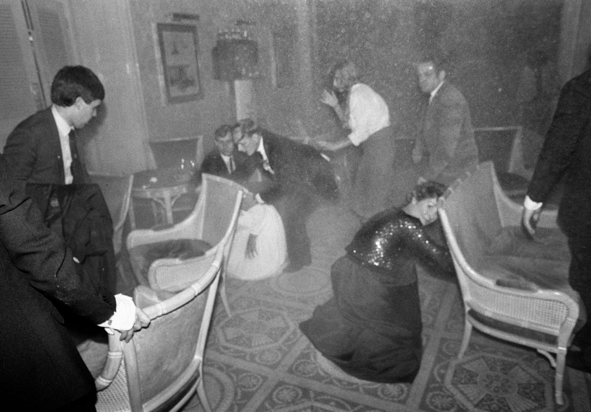 Guests at the Grand Hotel in Brighton after the IRA bomb attack, 12 October 1984