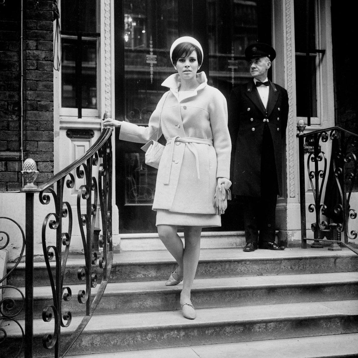 Raquel Welch goes for a walk on Curzon Street, Mayfair, 4 March 1966