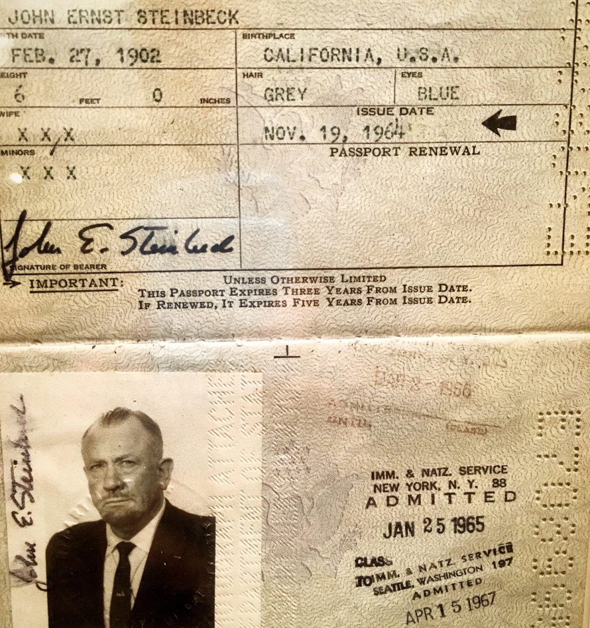 John Steinbeck, passport
