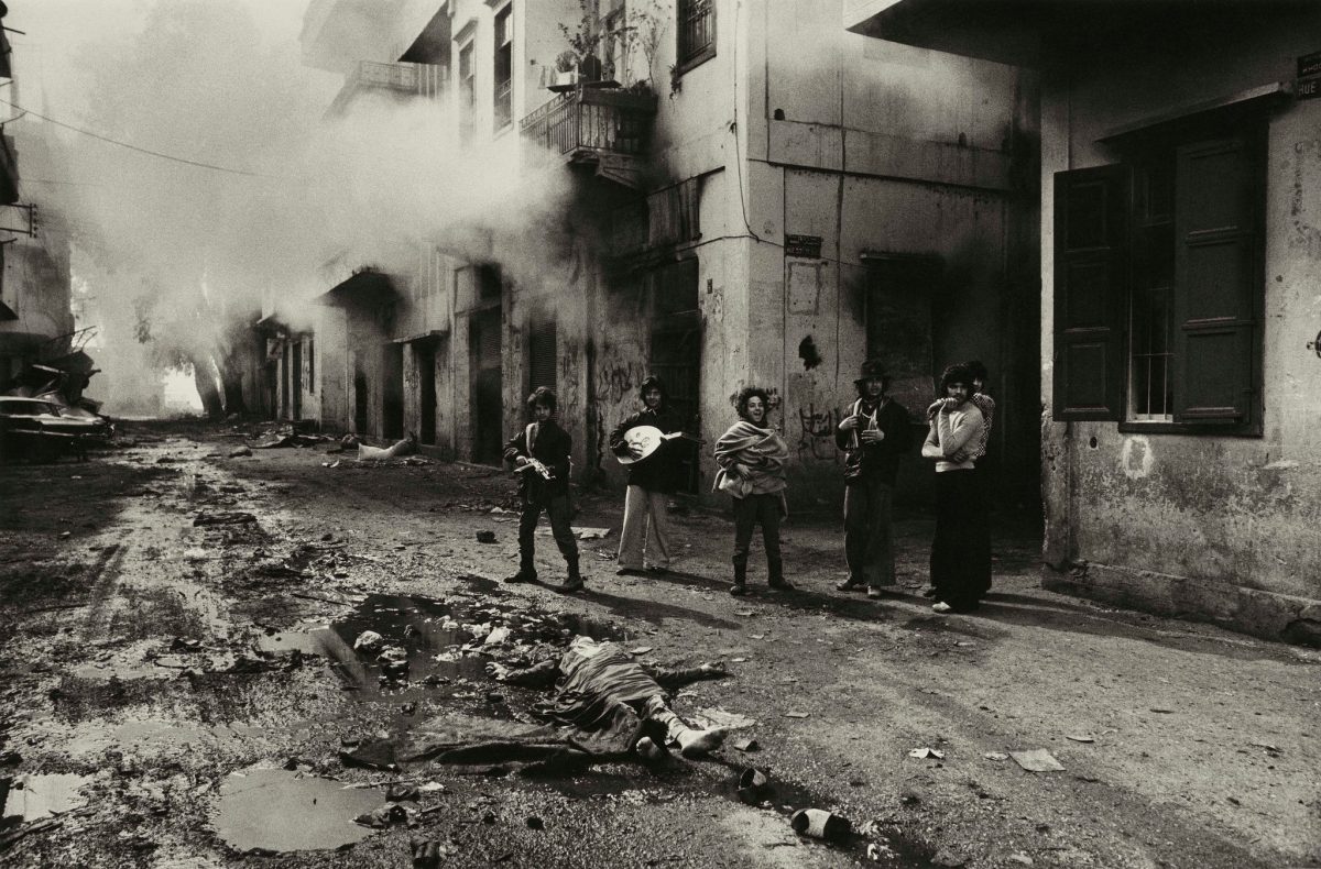 Don McCullin, “Young Christian Youth Celebrating the Death of a Young Palestinian Girl, Beirut,” 1976