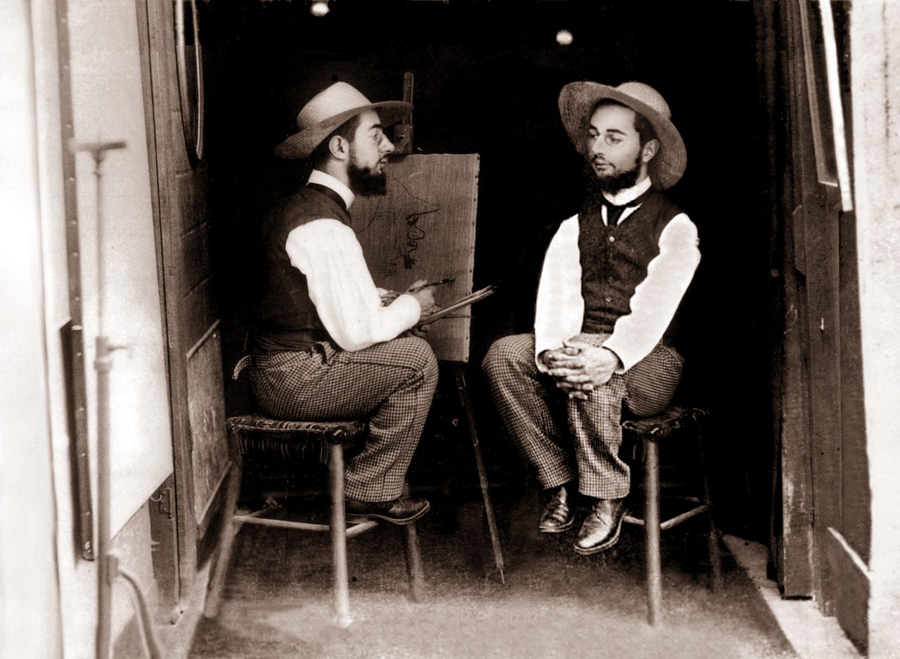 English: Mr. Toulouse paints Mr. Lautrec Date circa 1891 Source Perruchot, Henri: Život Toulouse-Lautreca, Praha 1969, obr. 16 Author Maurice Guibert (1856 - 1913)
