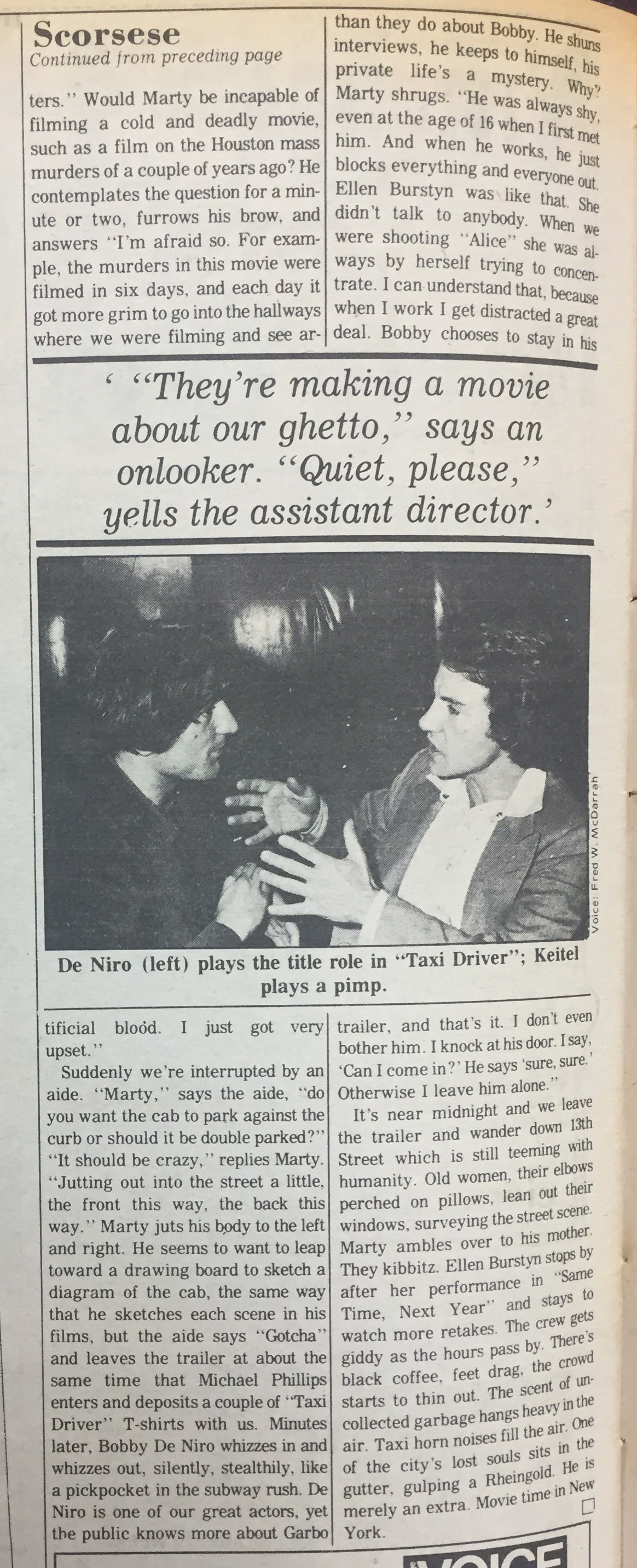 1975 Village Voice article about Taxi Driver filming