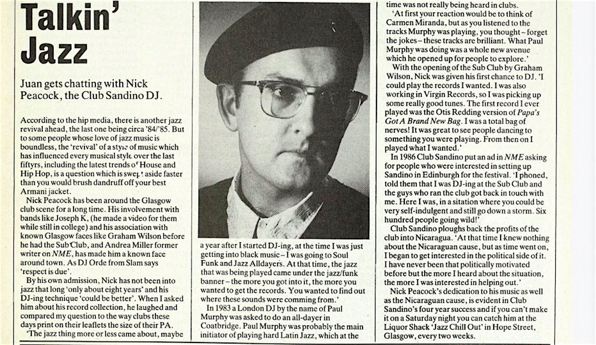 Nick Peacock, legendary DJ, The List, 1989, music, jazz