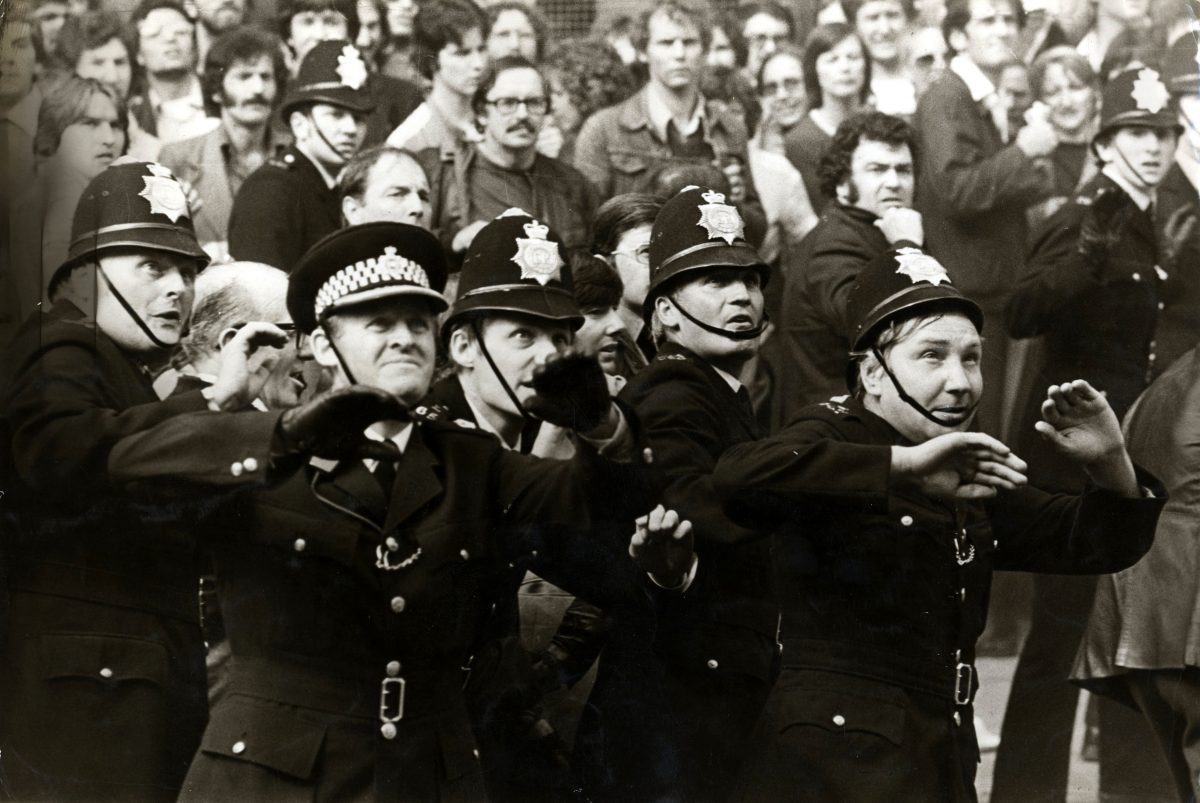Lewisham Anti-National Front March. Police Clash With Demonstrators In Front Of Journalist With Tape Recorder Lewisham National Front March. Police Clash With Demonstrators In Front Of Journalist With Tape Recorder