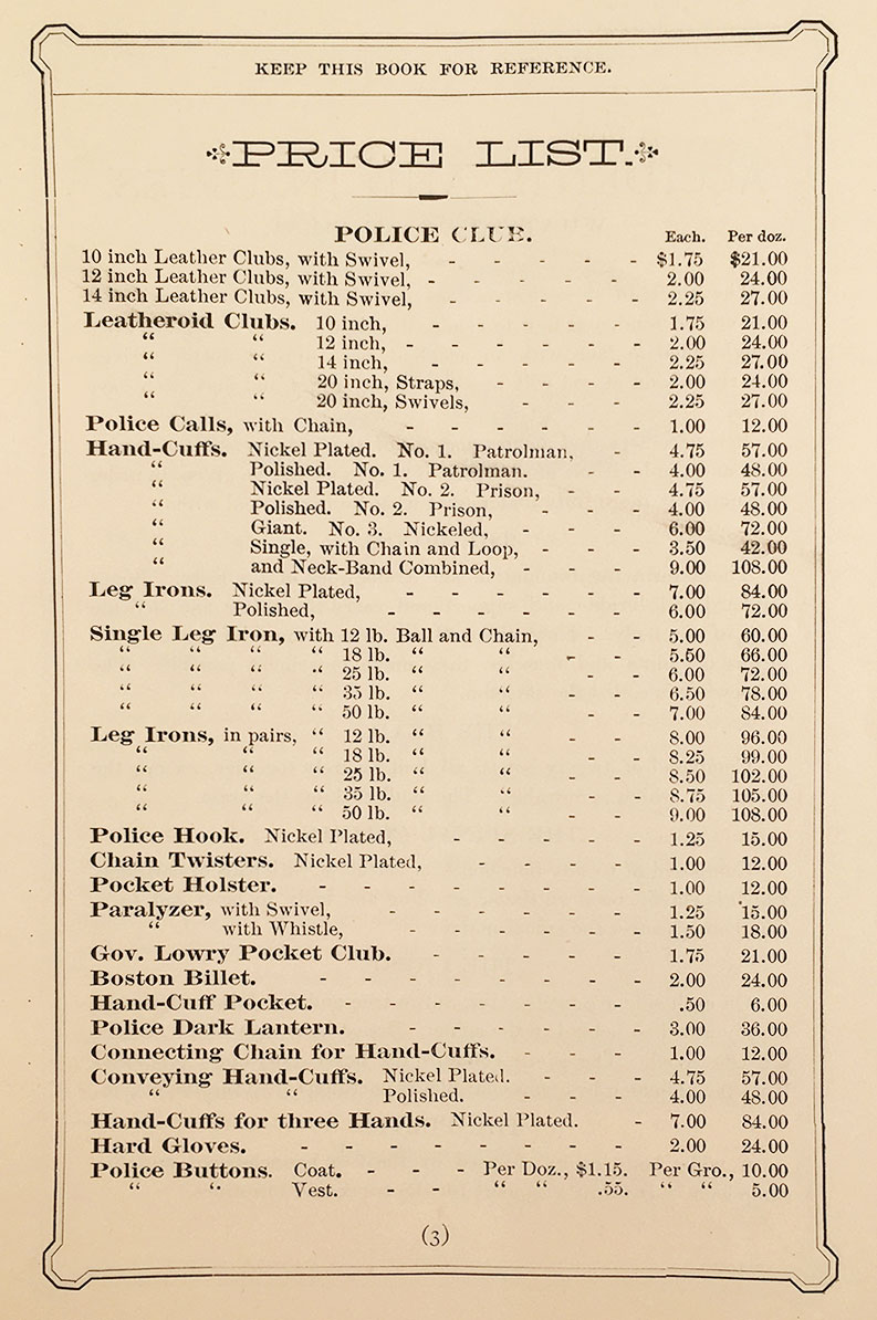 police equipment catalogue boston 1891