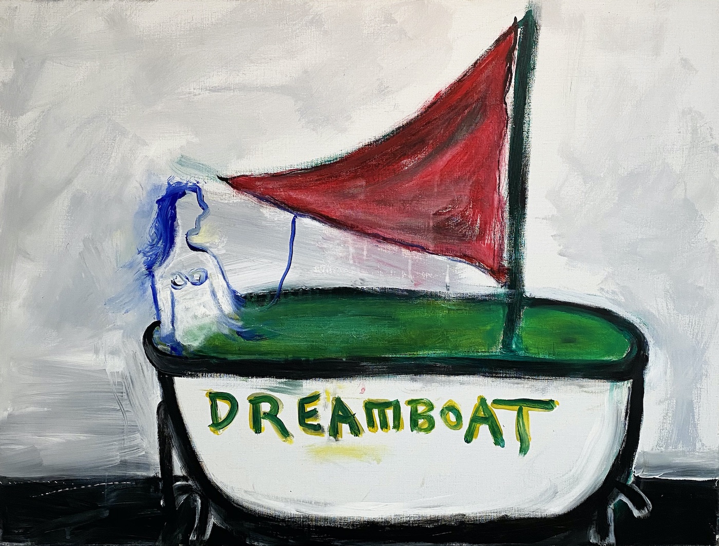 Lawrence Ferlinghetti, “Dreamboat” (2006), oil and acrylic on canvas, 30 x 40 inches