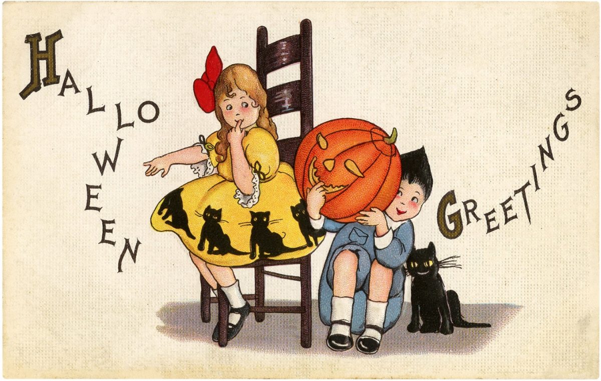 Halloween, greeting card, vintage, illustration