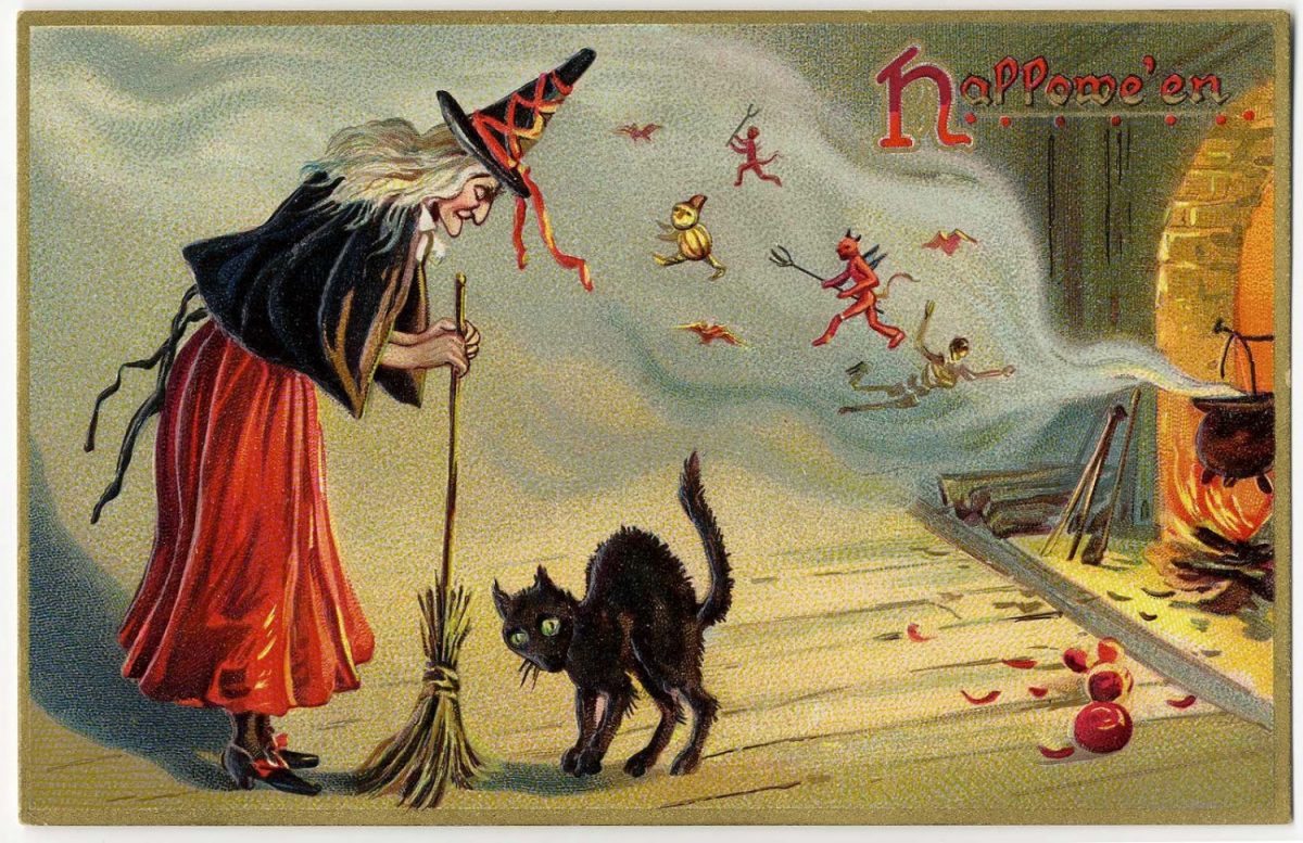 Halloween, greeting card, vintage, illustration