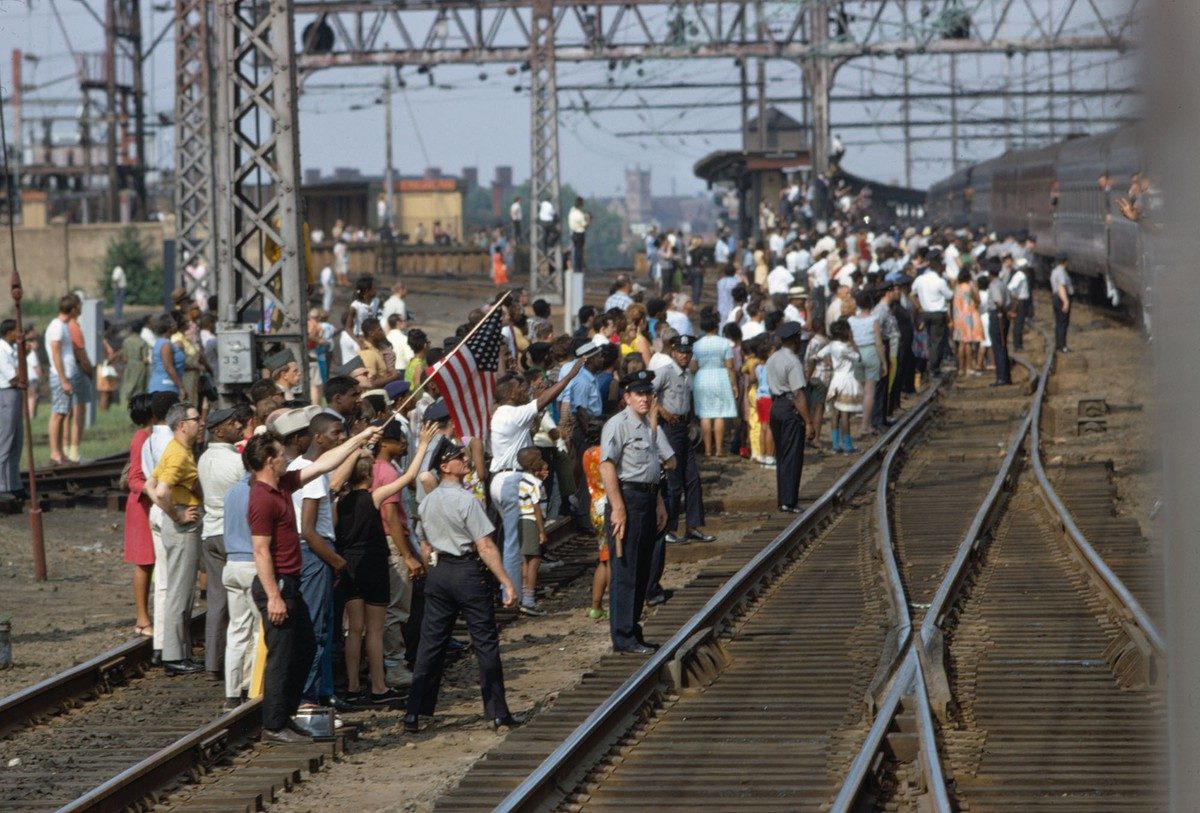 Mourners Watching Robert F. Kennedy's Funeral Train Pass By From New York City to Washington DC on June 8 1968