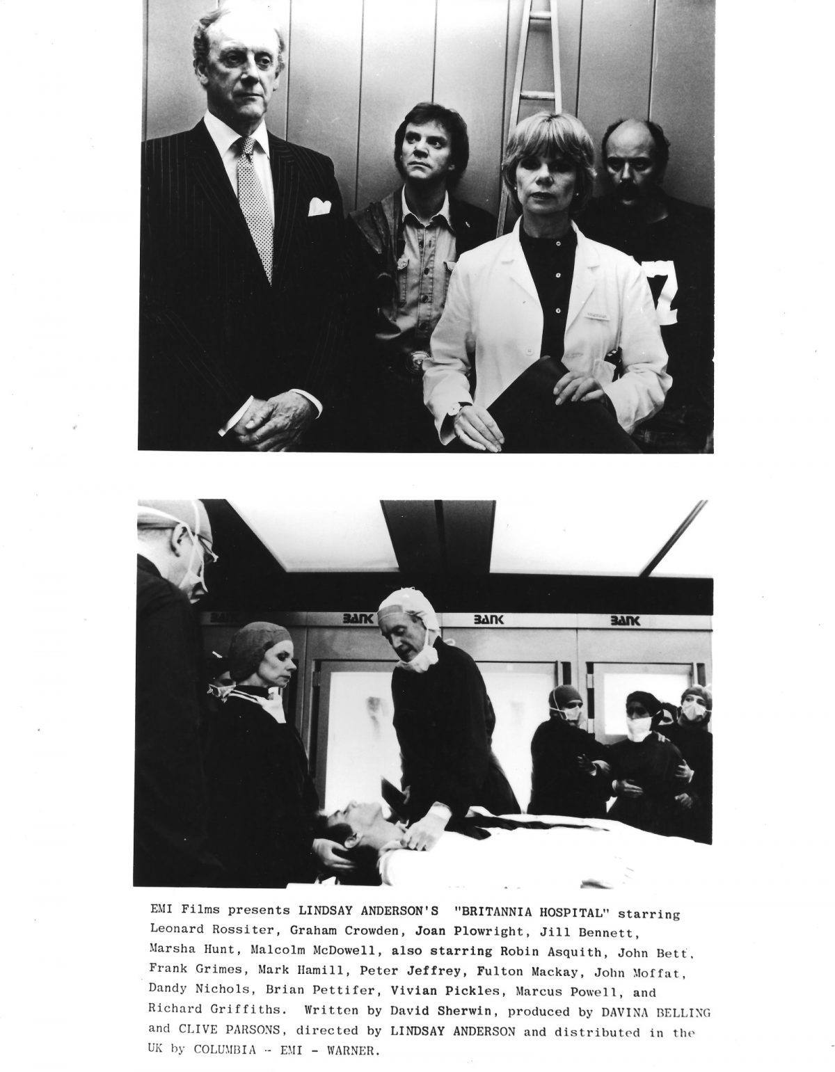 Britannia Hospital, Lindsay Anderson, Malcolm McDowell, Jill Bennett, Graham Crowden, film, 1980s, satire