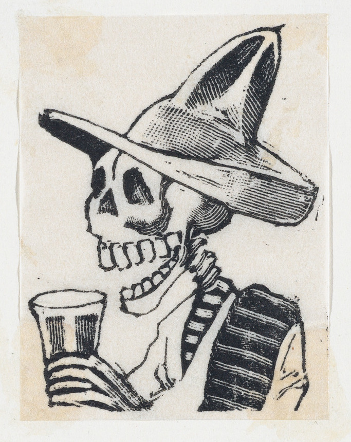 A skeleton wearing a hat having a drink (vignette for the feast of the dead) ca. 1890–1910 José Guadalupe Posada