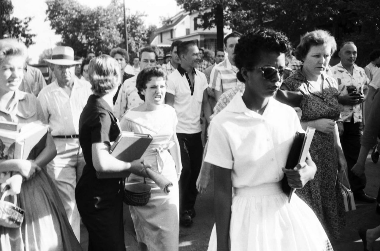 Segregationist protestors surround Elizabeth Eckford, one of nine black students to integrate Central High School in Little Rock, Arkansas, 1957. Reflecting on the experience decades later, Ms. Eckford observed, “True reconciliation can occur only when we honestly acknowledge our painful, but shared, past.” (Will Counts Collection: Indiana University Archives)