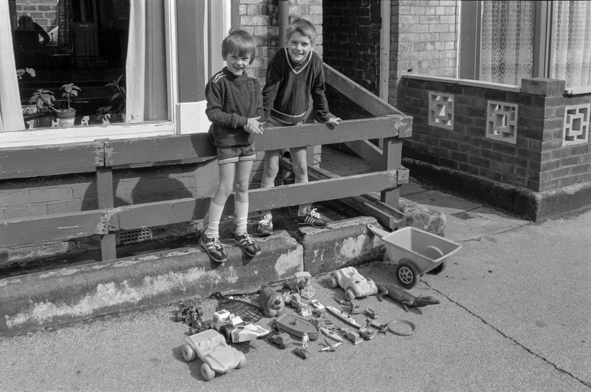 Pavement toy sale, Goddard Avenue, Hull, 1982