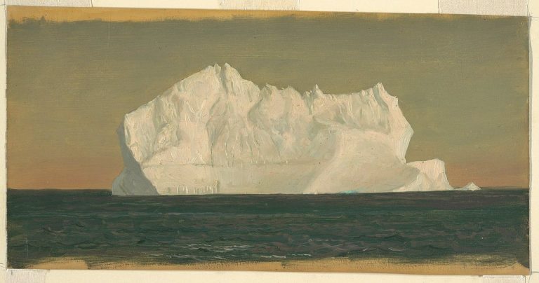 Frederic Edwin Church S Iceberg Paintings 1859 1861 Flashbak   Frederic Edwin Church Drawing Floating Iceberg June Or July 1859 Brush And Oil Graphite On Paperboard 18.8 X 37.5 Cm 7 38 X 14 34 In. Cooper Hewitt Smithsonian Design Museum 768x404 