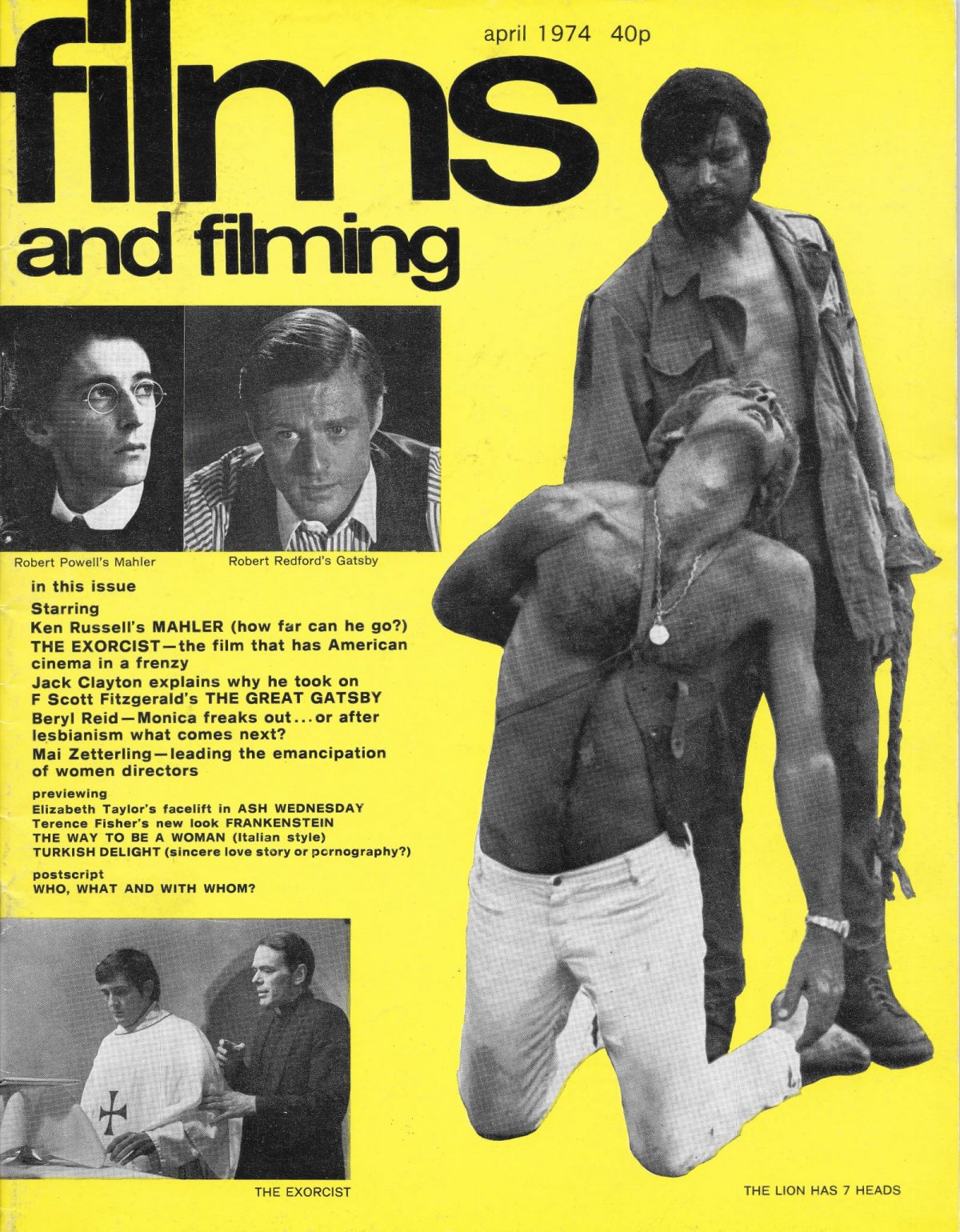 Films & Filming, film, magazines, Ken Russell, Robert Powell, Mahler, Robert Redford, Gatsby, The Exorcist, 1970s