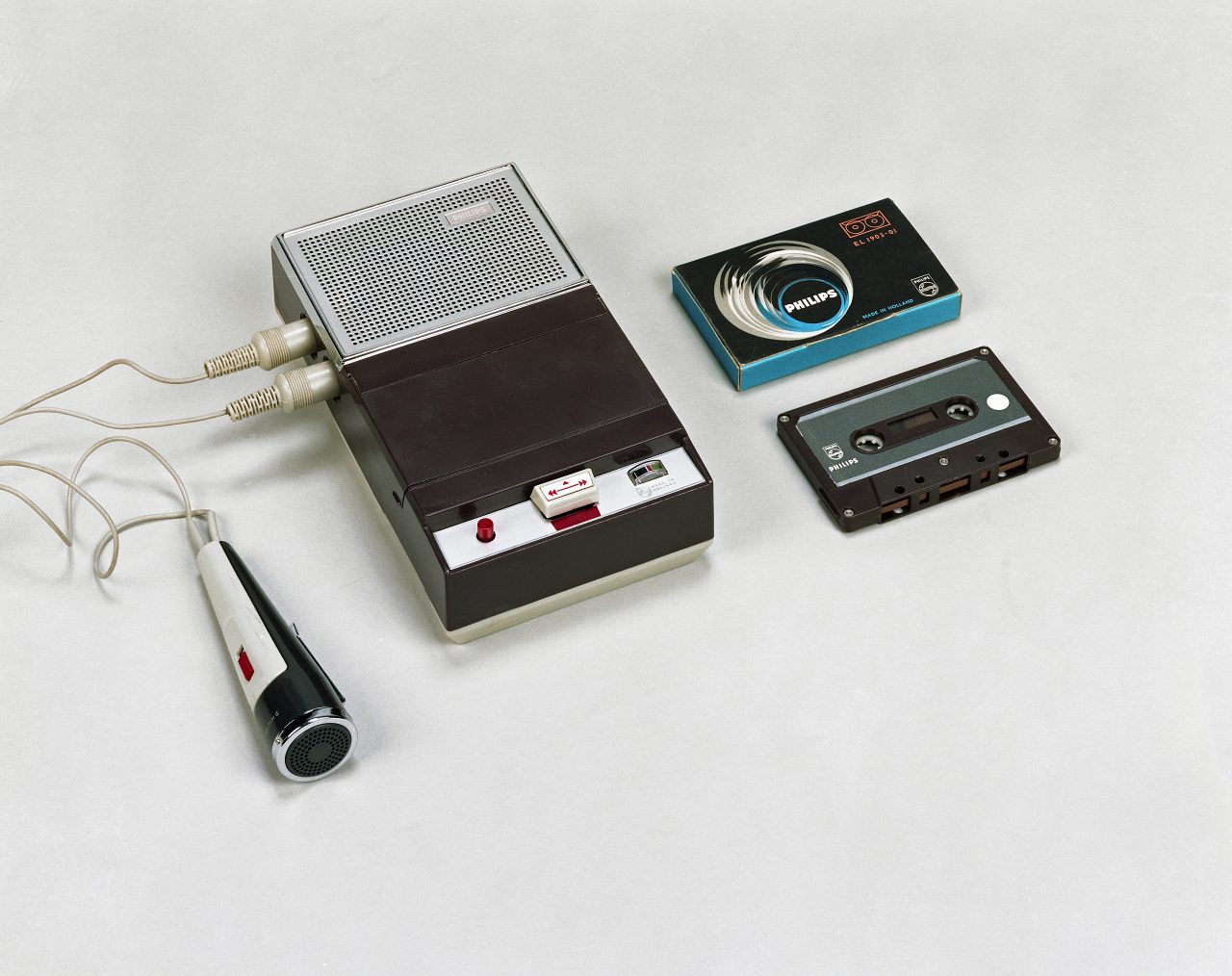In August 1963, Philips introduced its first compact cassette recorder at the Funkausstellung (Radio Exhibition) in Berlin, Germany. When using this photo, please add photo credit: Photo: Royal Philips