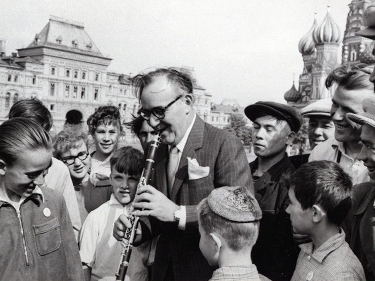 Benny Goodman playing in Red Square, Moscow, during his 1962 tour of the Soviet Union.