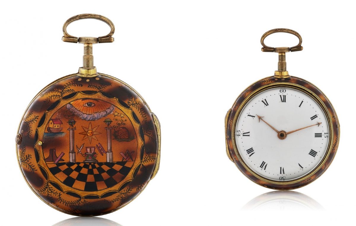 Edw. Darwin - Masonic pocket watch, pair-cased with Masonic emblems; gilded brass